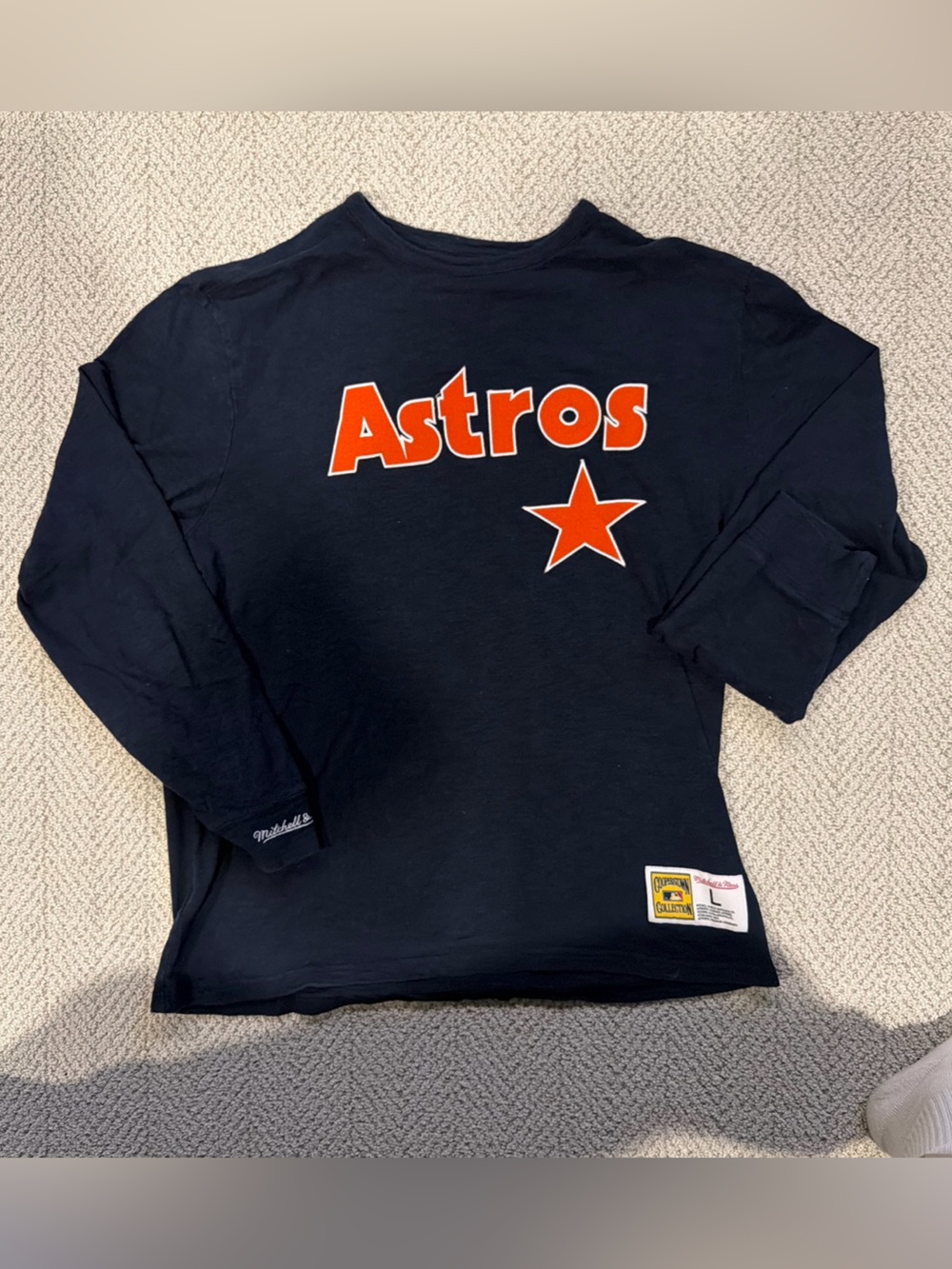 Mitchell and Ness Retro Astros Navy Long-Sleeve T-shirt